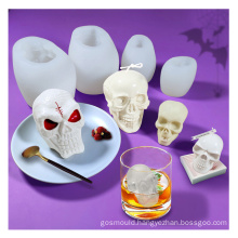 Food Grade Cake Tool Hand Making DIY Skull Ice Cube Mould 3D Halloween Silicone Candle Mold